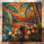 Oranje eiland zonsondergang Glas in lood kunst Raamsticker (Vel 2)