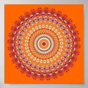 Oranje Elegance Mandala Kaleidoscope Poster