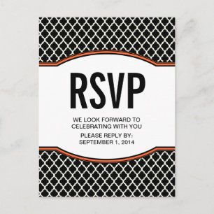 Oranje Elegant Quatrefoil RSVP Briefkaart