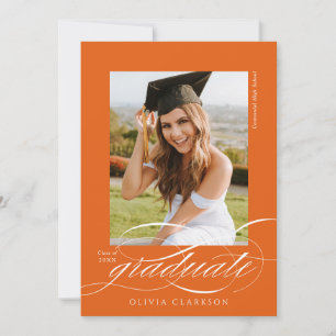 Oranje Elegant Script Photo Graduation Party Kaart