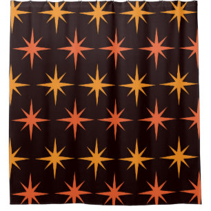 Oranje en Amber Starburst Mid Century Modern Douchegordijn