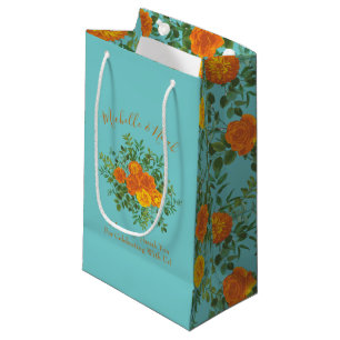 Oranje en Aqua Wedding Modern Floral Klein Cadeauzakje