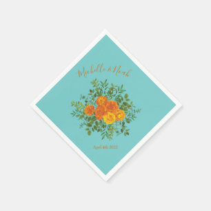Oranje en Aqua Wedding Modern Floral Servet