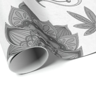 Oranje en beige geïllustreerd bloempatroon cadeaupapier