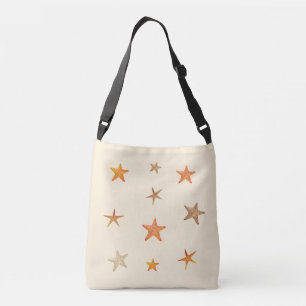 Oranje en beige zeesterren op ivoor crossbody tas