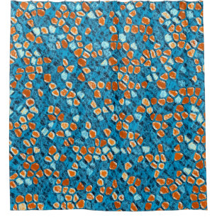 Oranje en blauw Abstract patroon Douchegordijn