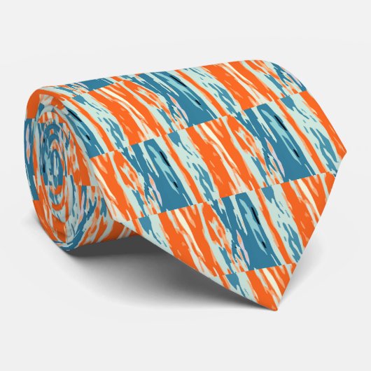 Oranje en blauw Abstract patroon Stropdas (Opgerold)