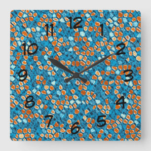 Oranje en blauw Abstract patroon Vierkante Klok