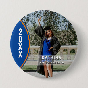 Oranje en blauw Afstuderen Foto Aangepaste Button
