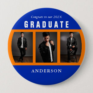Oranje en blauw Afstuderen Foto collage Ronde Button 4,0 Cm