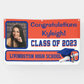 Oranje en blauw Afstuderen van vinyl Spandoek (Horizontaal)