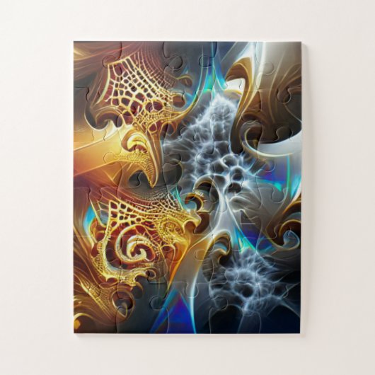 Oranje en blauw fractaal kunstwerk legpuzzel (Verticaal)