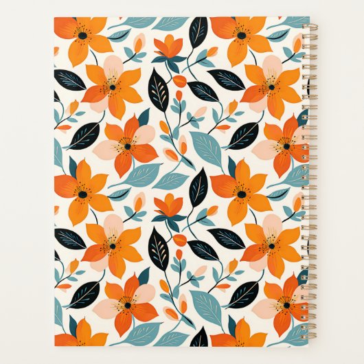 Oranje en blauw gebladerte en bloemen gepersonalis planner (Achterkant)