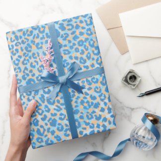 Oranje en blauw gekleurd luipaard cadeaupapier
