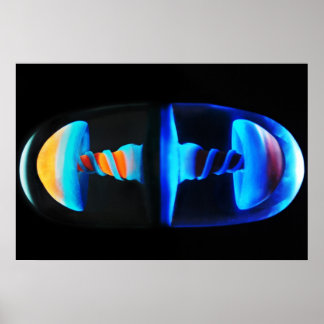 Oranje en blauw Glazen Kastje Poster