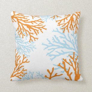 Oranje en blauw koraal kussen