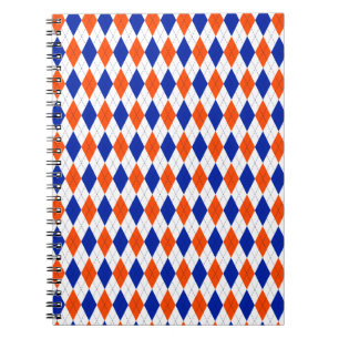Oranje en blauw Preppy Diamond Argyle Pattern Notitieboek