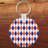 Oranje en blauw Preppy Diamond Argyle Pattern Sleutelhanger (Voorkant)