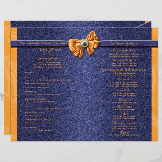 Oranje en blauw trouwprogramma (Voorkant / Achterkant)