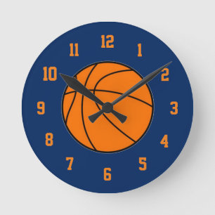 Oranje en blauwe Basketball-klok Ronde Klok