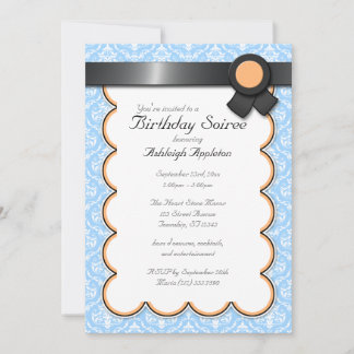 Oranje en blauwe Damask Birthday Soiree Uitnodigin Kaart