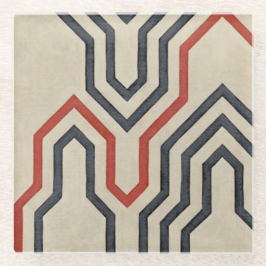 Oranje en blauwe grafische lijnen glazen onderzetter (Voorkant)