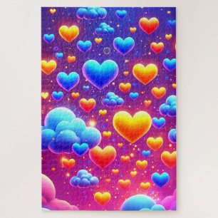 Oranje en blauwe harten legpuzzel
