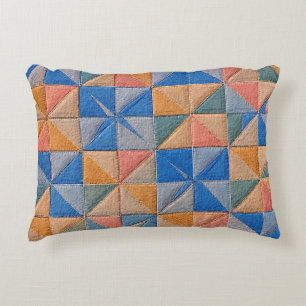 oranje en blauwe quilt accent kussen