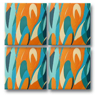 Oranje en Blauwe Retro  Patroon Tegeltje