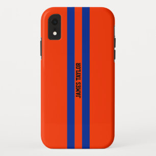 Oranje en Blauwe Strepenpatroon Monogram iPhone XR Hoesje