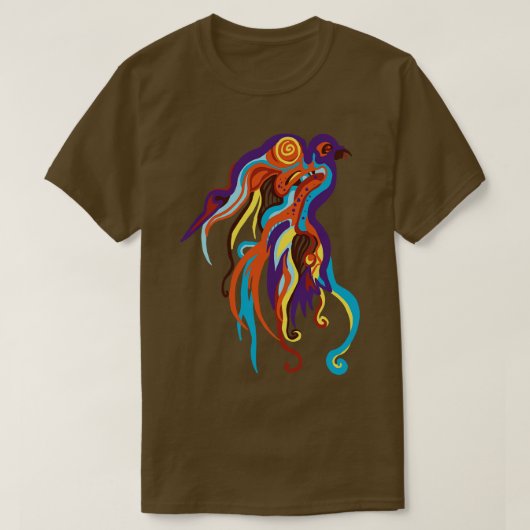 Oranje en blauwe vogel t-shirt (Design voorkant)