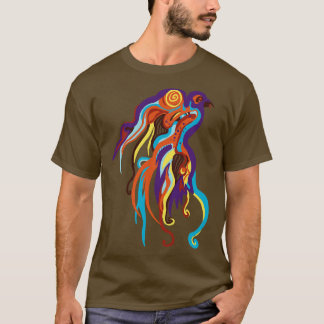 Oranje en blauwe vogel t-shirt