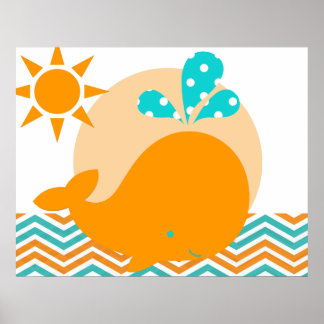 Oranje en Blauwe Walvis Kraam Poster