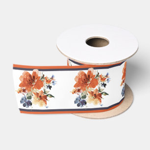 Oranje en blauwe waterverf bloemen lint