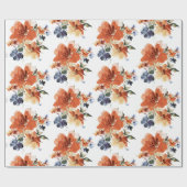 Oranje en blauwe waterverf floraal cadeaupapier (Vlak)
