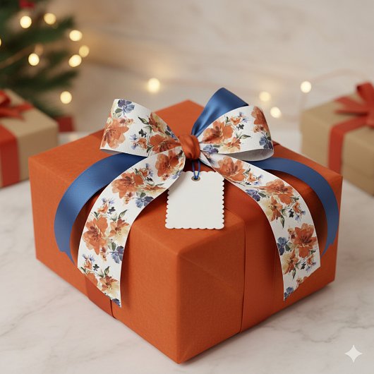 Oranje en blauwe waterverf floraal lint