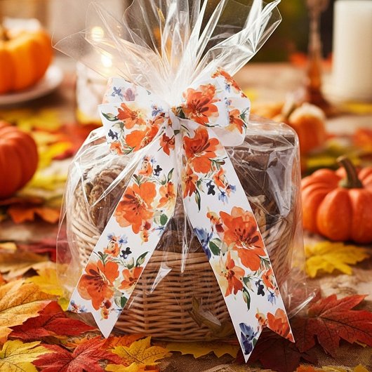 Oranje en blauwe waterverf floraal lint