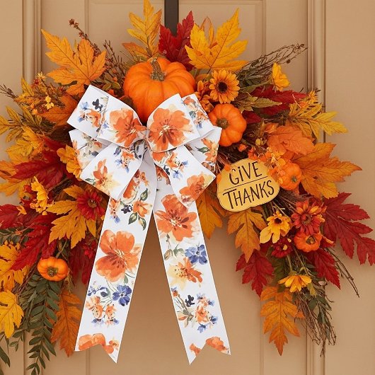 Oranje en blauwe waterverf floraal lint