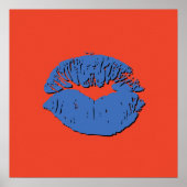 Oranje en Blauwe Zoenende Lippen Poster (Voorkant)