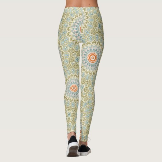 Oranje en Blauwgroen Mandala Patroon met gouden ac Leggings (Achterkant)