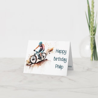 oranje en blauwgroen MTB fietser Verjaardag Kaart
