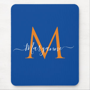 Oranje en blauwgroen persoonlijke Monogram blauwe  Muismat
