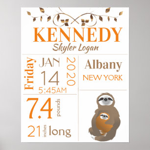 Oranje en bruin Baby geboorte stat Poster