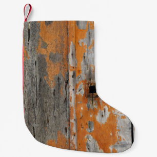 Oranje en bruin houten bord kleine kerstsok