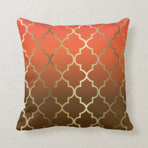 Oranje en bruin mengsel Gold Quatrefoil Patroon Kussen