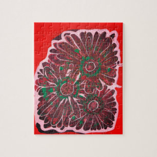 Oranje en bruine batikbloemen legpuzzel