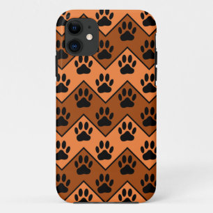 Oranje en bruine Chevron met een hond-paw-patroon iPhone 11 Hoesje