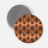 Oranje en bruine Chevron met een hond-paw-patroon Magneet (Voorkant / Achterkant)