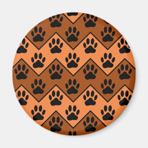 Oranje en bruine Chevron met een hond-paw-patroon Magneet