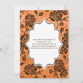 Oranje en bruine Floral Damask Wedding Uitnodiging (Achterkant)